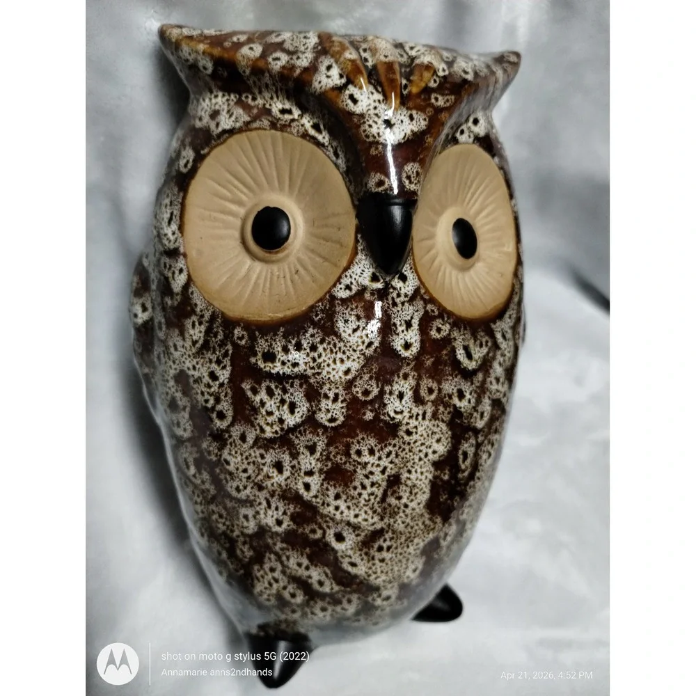 Elegant Expressions‎ Ceramic Owl Vase Brown White Dappled Glaze BS51456W Rustic